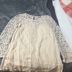 Chic Lace Sleeve Beige Blouse